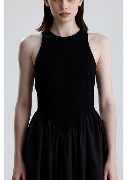 Alt Dokuma Üst Türlü Viskon Kolsuz Elbise | ELB36288 Siyah fırsatları