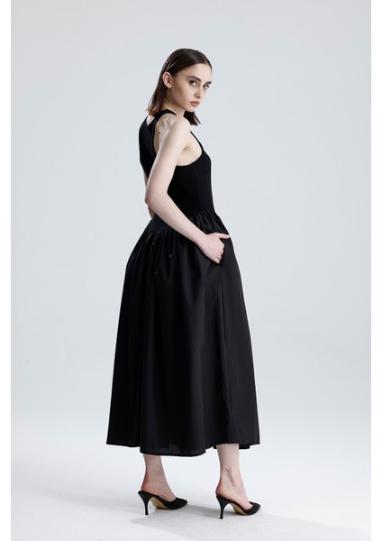 Alt Dokuma Üst Türlü Viskon Kolsuz Elbise | ELB36288 Siyah indirimleri