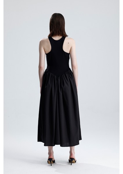 Alt Dokuma Üst Türlü Viskon Kolsuz Elbise | ELB36288 Siyah