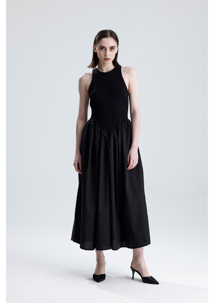 Alt Dokuma Üst Türlü Viskon Kolsuz Elbise | ELB36288 Siyah