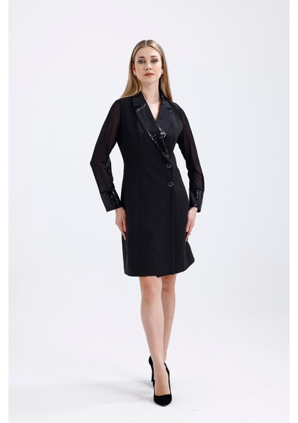 Pul Payet Detaylı Abiye Ceket Elbise | ELB36108 Siyah fiyatları