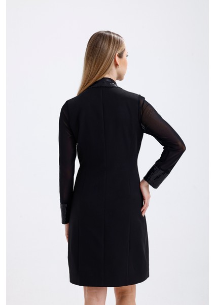 Pul Payet Detaylı Abiye Ceket Elbise | ELB36108 Siyah indirimleri