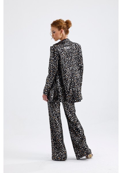 Abiye Takım Elbise | Ceket | Pantolon | Büstiyer 3 Lü Takım TK34264 Siyah Gold Leopar indirimleri