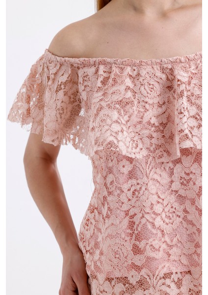 Volan Detaylı Astarlı Dantel Bluz | BLZ33454 Pudra fırsatları