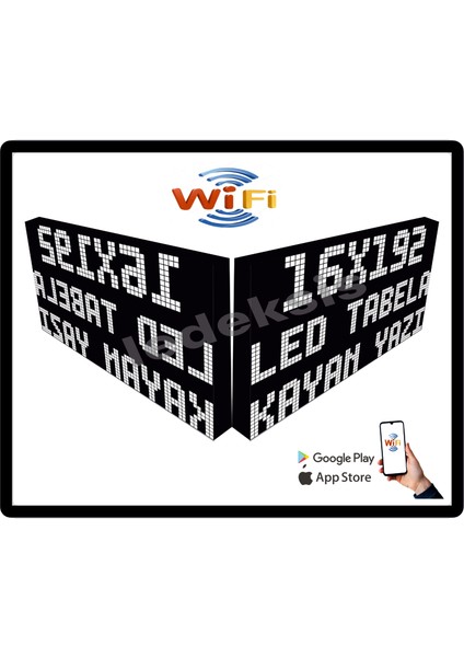LED Tabela 16 x 192 cm Çift Taraflı Beyaz Kayan Yazı Wifi (Telefondan Yazı Değiştirme)