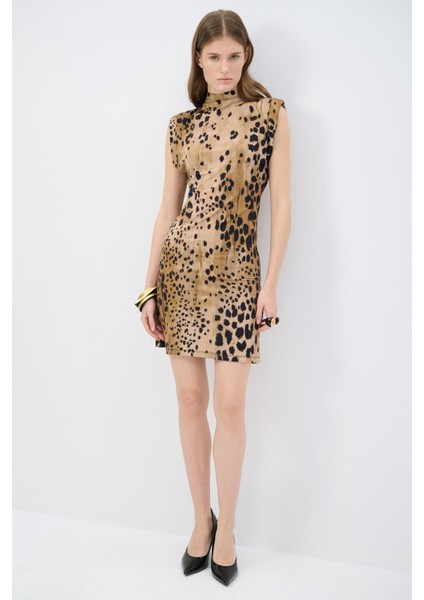 Leopar Desenli Örme Elbise