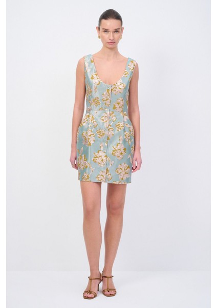 Moda Tutkusu Önü Düğmeli Jakar Elbise