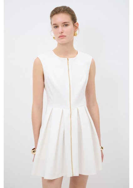 Fermuar Detaylı Kolsuz Elbise