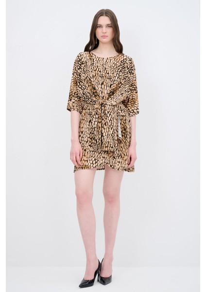 Leopar Desenli Örme Elbise