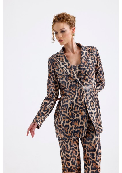 Abiye Takım Elbise | Ceket | Pantolon | Büstiyer 3 Lü Takım TK34264 Büyük Kızıl Leopar fiyatları