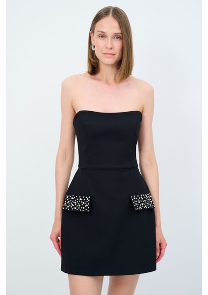 Night Zoom Cep Kapaklı Straplez Elbise