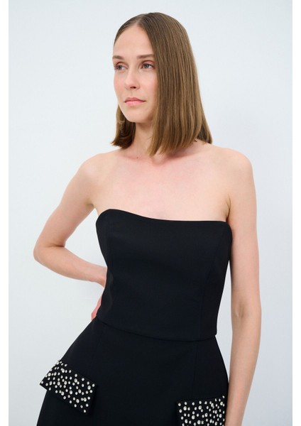 Night Zoom Cep Kapaklı Straplez Elbise fiyatları