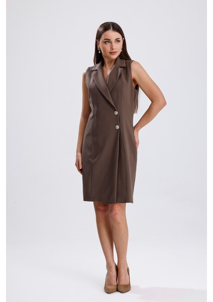 Içi Astarlı Kolsuz Hürrem Uzun Ceket Elbise | CKT35288 K.vizon