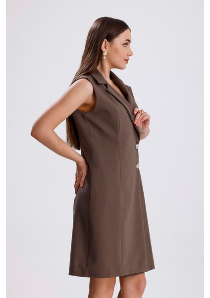 Içi Astarlı Kolsuz Hürrem Uzun Ceket Elbise | CKT35288 K.vizon fiyatları