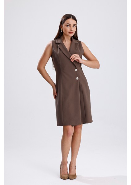 Içi Astarlı Kolsuz Hürrem Uzun Ceket Elbise | CKT35288 K.vizon modelleri