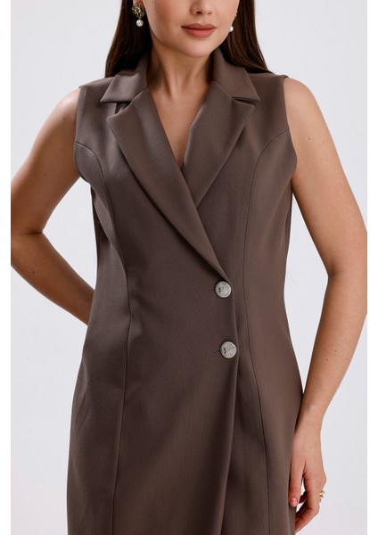 Içi Astarlı Kolsuz Hürrem Uzun Ceket Elbise | CKT35288 K.vizon fırsatları