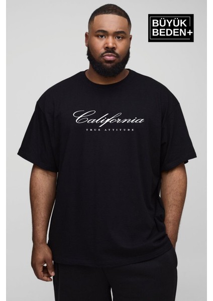 Süperlife Erkek Büyük Beden El Yazılı California Baskılı Bisiklet Yaka Tshırt SPR25BTS13