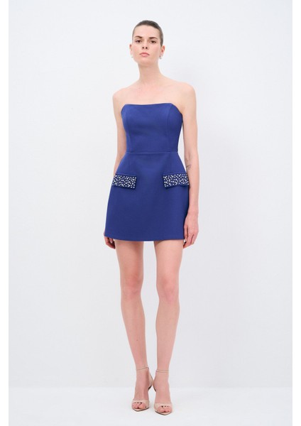 Night Zoom Cep Kapaklı Straplez Elbise