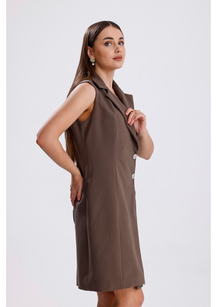 Içi Astarlı Kolsuz Hürrem Uzun Ceket Elbise | CKT35288 K.vizon