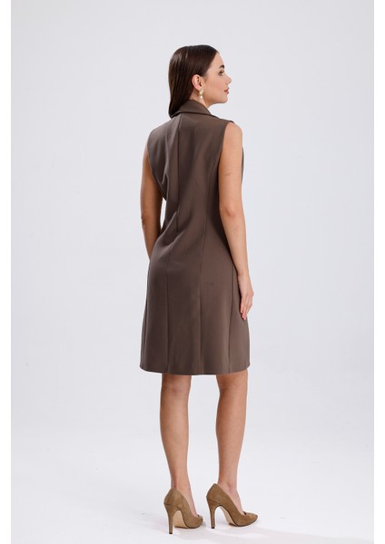 Içi Astarlı Kolsuz Hürrem Uzun Ceket Elbise | CKT35288 K.vizon