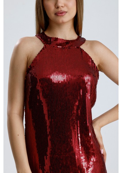 Astarlı Püsküllü Payet Elbise – Işıltılı Gecelerin Yıldızı | ELB36190 Bordo fırsatları