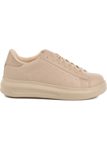 Ekru Bağcıklı Kadın Sneaker