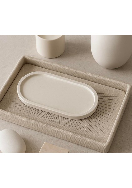 Minimal Oval Beyaz Dekoratif Tepsi