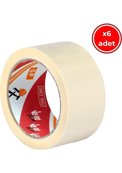Gp Maskeleme Bandı, 6 Adet, 48 mm x 30 M, Bej, Krepe Kâğıt Taban