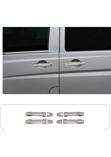 Mercedes Vito W447 Uyumlu 2014 ve Üzeri Krom Kapı Kolu 4 Kapı Çift Delikli Paslanmaz Çelik
