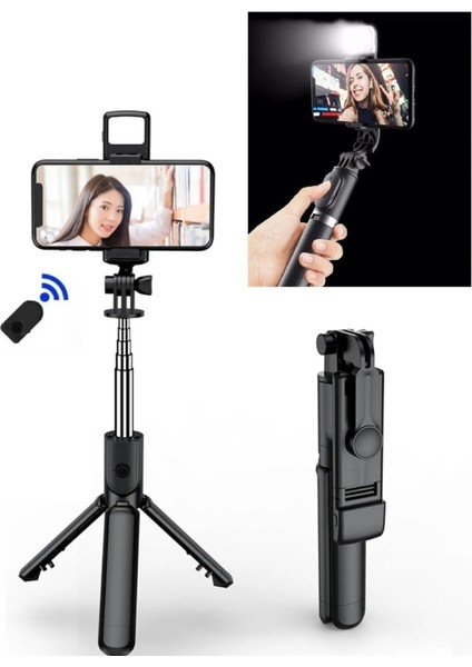 LED Işıklı Selfie Çubuğu Bluetooth Kumandalı Kablosuz Tripot Selfie Monopod Selfie Stick