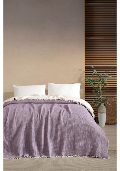 Tek Kişilik 5 Katlı %100 Pamuk Müslin Yatak Örtüsü - Lila fiyatları
