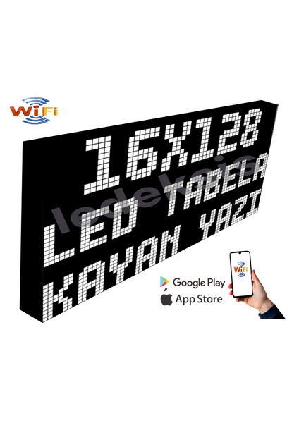 LED Tabela 16X128 cm Tek Taraflı Beyaz Kayan Yazı Wifi (Telefondan Yazı Değiştirme)