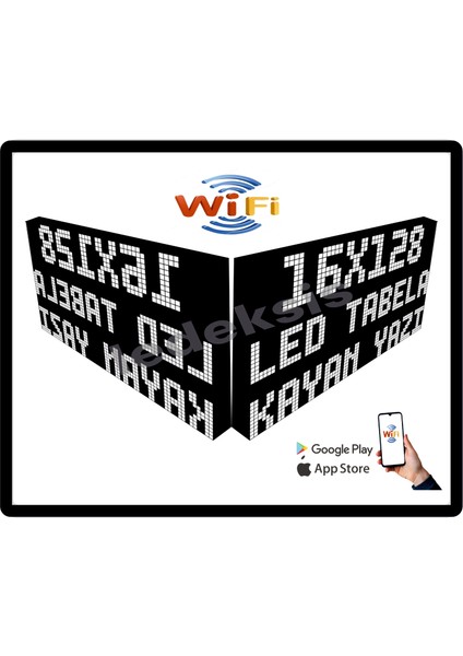LED Tabela 16X128 cm Çift Taraflı Beyaz Kayan Yazı Wifi (Telefondan Yazı Değiştirme)