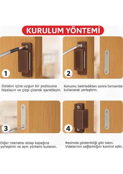 Mıknatıslı Kahverengi Plastik Mobilya Dolap Kapak Sineklik çıt çıt kilit - 50 Adet indirimleri