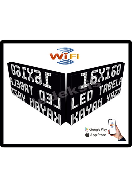 LED Tabela 16 x 160 cm Çift Taraflı Beyaz Kayan Yazı Wifi (Telefondan Yazı Değiştirme)