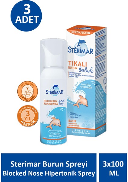 Baby Burun Spreyi Blocked Nose Hipertonik Sprey 100 ml 3 Adet