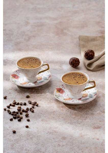 Beyaz 2 Kişilik Seramik Kahve Fincan Takımı 80 ml