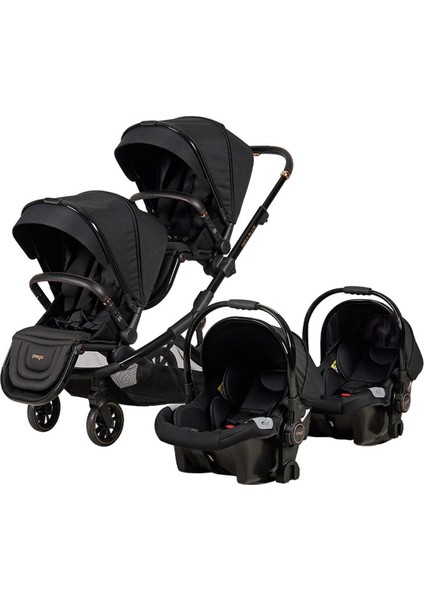 Ibiza Travel System (Seyehat Sistem) Ikiz Bebek Arabası 2 Adet Puset Tam Set Siyah (Yeni Model)