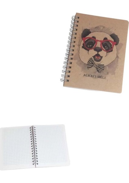 Metal Spiralli 80 Yaprak Kareli A6 Not Defteri Panda Baskılı ve Always Smile (Her Zaman Gülümse) Yazılı Bloknot (Ebat: 14,7 cm x 10,5 Cm)