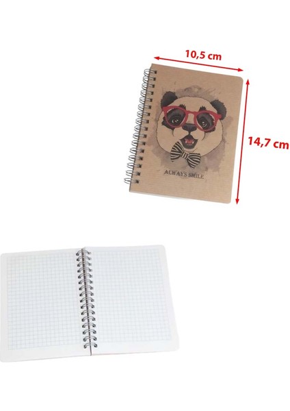 Metal Spiralli 80 Yaprak Kareli A6 Not Defteri Panda Baskılı ve Always Smile (Her Zaman Gülümse) Yazılı Bloknot (Ebat: 14,7 cm x 10,5 Cm) fiyatları