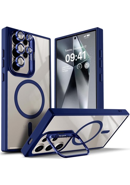 Samsung Galaxy S24 Ultra Kılıf Standlı Mika Magsafe Hassas Butonlu Metal Tuşlu + Kamera Lens Camı Hediyeli Set