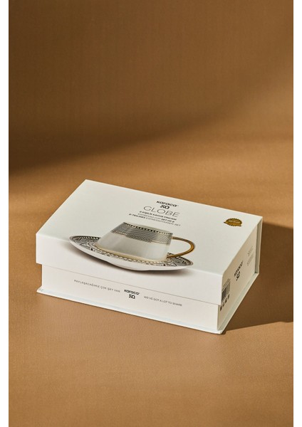 Porselen Kahve Fincanı Takımı Siyah Geometrik Desen Altın Detaylı 2 Kişilik 80 ml