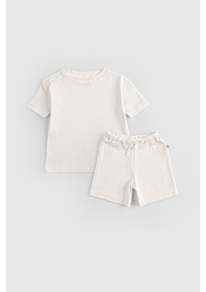 Organik Pamuk Pointel Bebek Ekru Şort Takımı fiyatları
