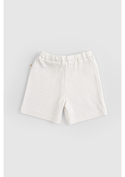 Organik Pamuk Pointel Bebek Ekru Şort Takımı