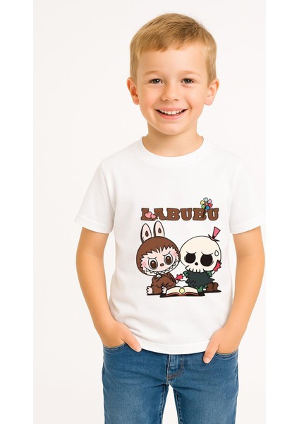 Labubu Karakter Baskılı Çocuk Tişörtü Pamuklu, Renkli Seçenekli Erkek Yazlık Kısa Kollu T-Shirt