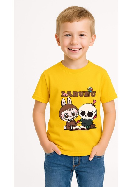Labubu Karakter Baskılı Çocuk Tişörtü Pamuklu, Renkli Seçenekli Erkek Yazlık Kısa Kollu T-Shirt