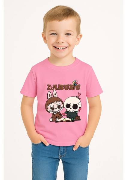 Labubu Karakter Baskılı Çocuk Tişörtü Pamuklu, Renkli Seçenekli Erkek Yazlık Kısa Kollu T-Shirt