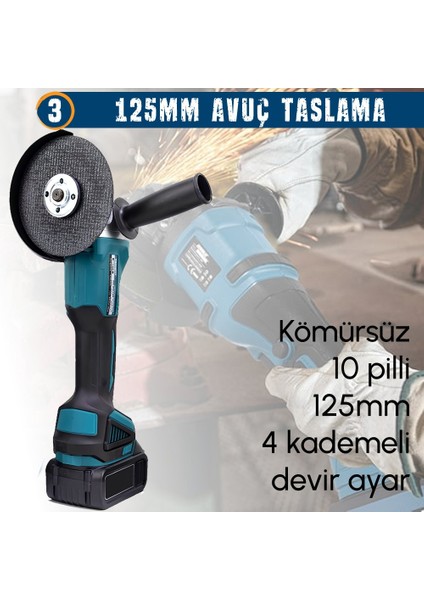 Akülü Kömürsüz 3ın1 Set Makine (800NM Somun Sökme, Kırıcı Delici , 125MM Avuç Taşlama, Powerbank ve Led) 88VF 10P EEA449