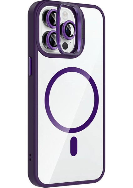 iPhone 14 Pro Max Kılıf Standlı ve Kamera Lens Hediyeli M-Safe Şarj Özellikli Tdom Etro Kapak - Pemb modelleri