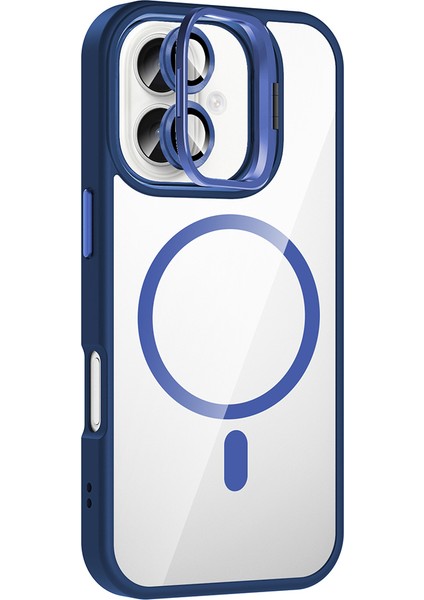 iPhone 16 Kılıf Standlı ve Kamera Lens Hediyeli M-Safe Şarj Özellikli Tdom Etro Kapak - Lacivert